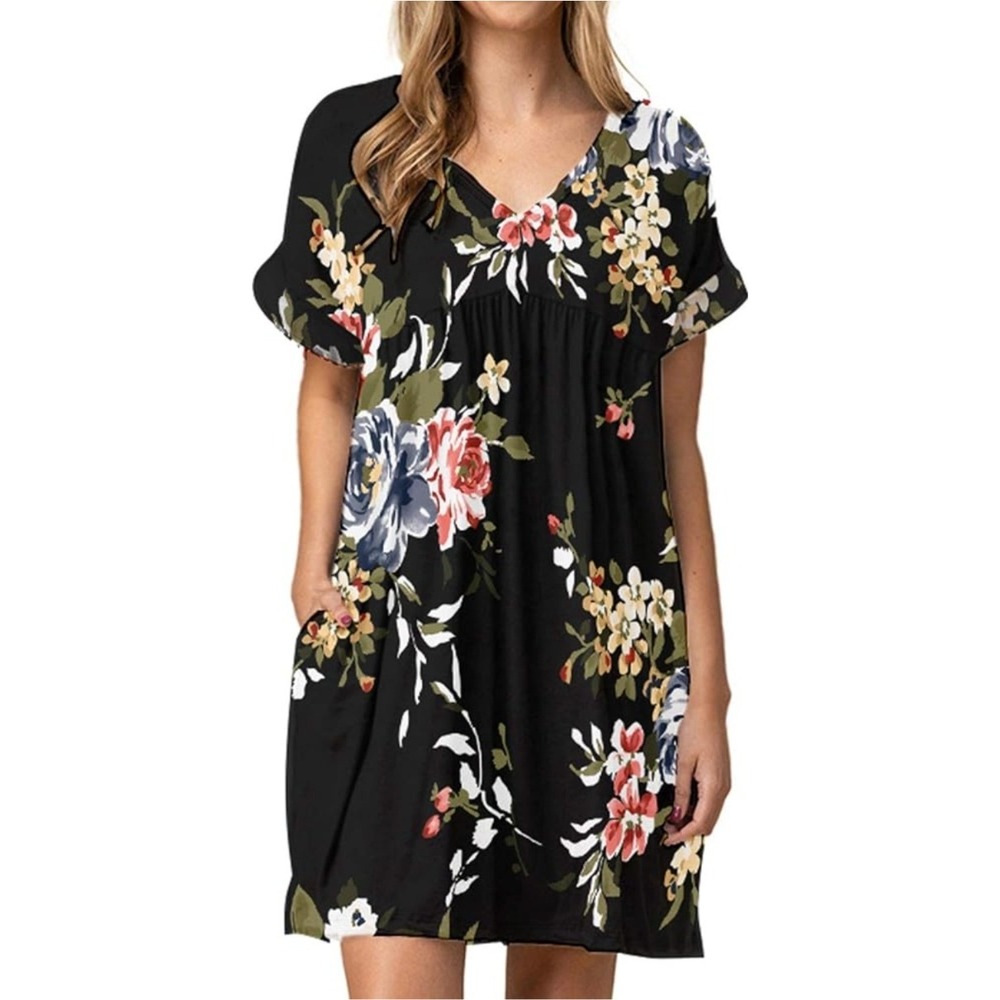 Jayscreate Floral Print‎ Dress V Neck Short Sleeve Casual 3XL NWT